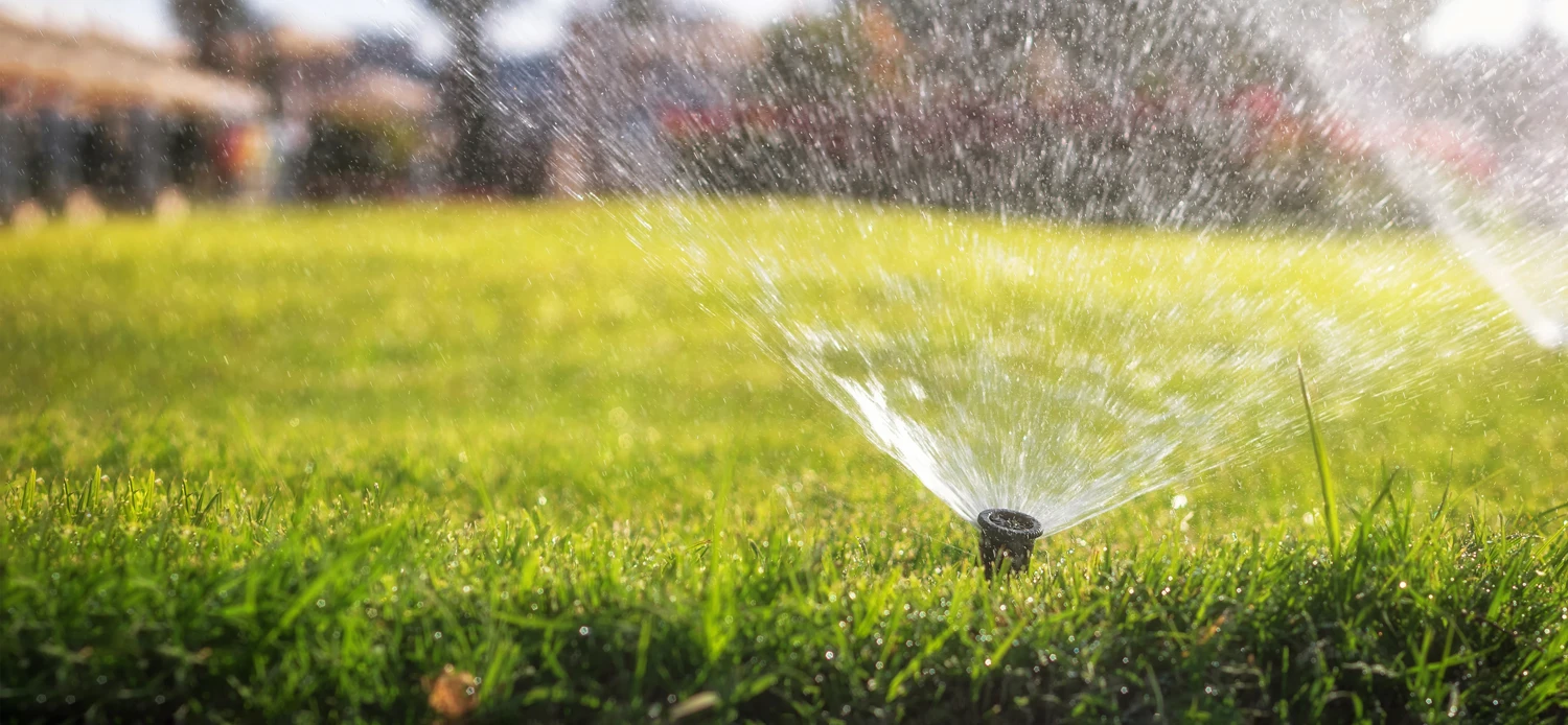 Irrigation Sprinkler watering green lawn